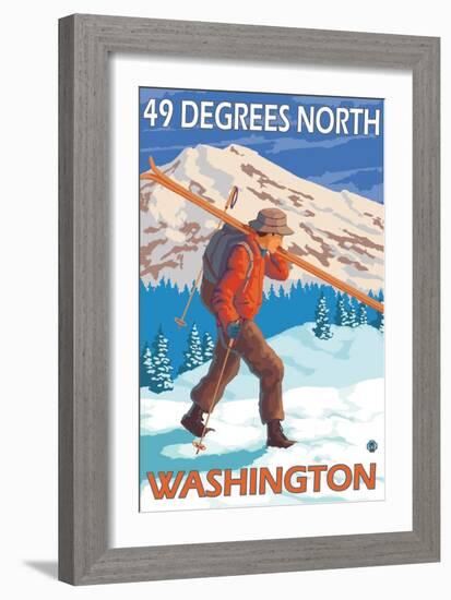 Skier Carrying Snow Skis, 49 Degrees North, Washington-Lantern Press-Framed Art Print