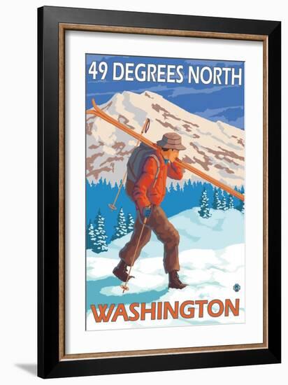 Skier Carrying Snow Skis, 49 Degrees North, Washington-Lantern Press-Framed Art Print