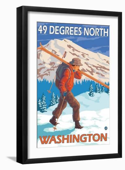 Skier Carrying Snow Skis, 49 Degrees North, Washington-Lantern Press-Framed Art Print