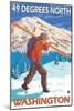 Skier Carrying Snow Skis, 49 Degrees North, Washington-Lantern Press-Mounted Art Print