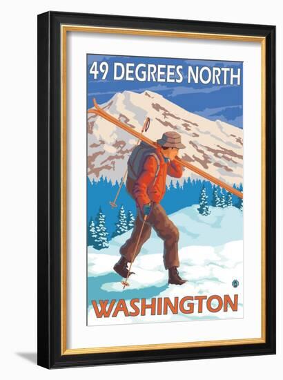 Skier Carrying Snow Skis, 49 Degrees North, Washington-Lantern Press-Framed Art Print