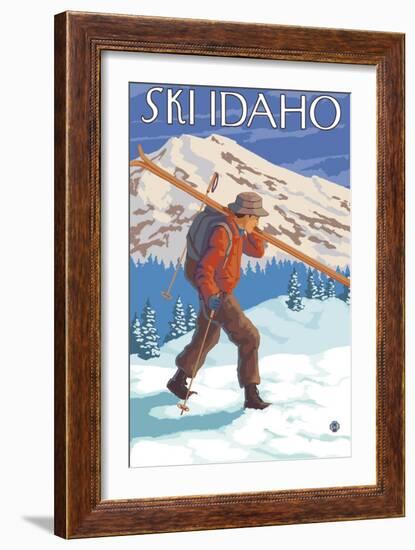 Skier Carrying Snow Skis, Idaho-Lantern Press-Framed Art Print