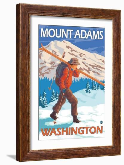 Skier Carrying Snow Skis, Mount Adams, Washington-Lantern Press-Framed Art Print