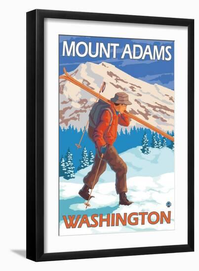 Skier Carrying Snow Skis, Mount Adams, Washington-Lantern Press-Framed Art Print