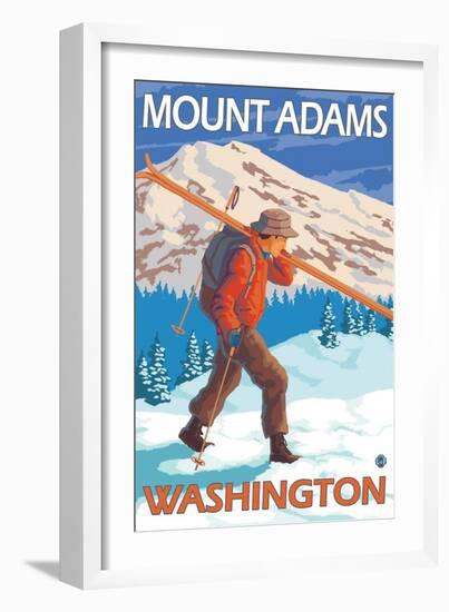 Skier Carrying Snow Skis, Mount Adams, Washington-Lantern Press-Framed Art Print