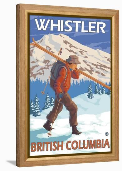 Skier Carrying Snow Skis, Whistler, BC Canada-Lantern Press-Framed Stretched Canvas