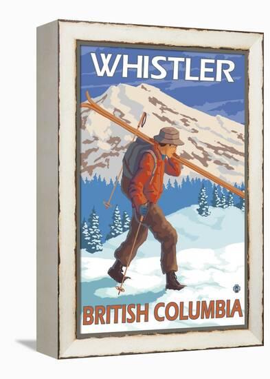 Skier Carrying Snow Skis, Whistler, BC Canada-Lantern Press-Framed Stretched Canvas