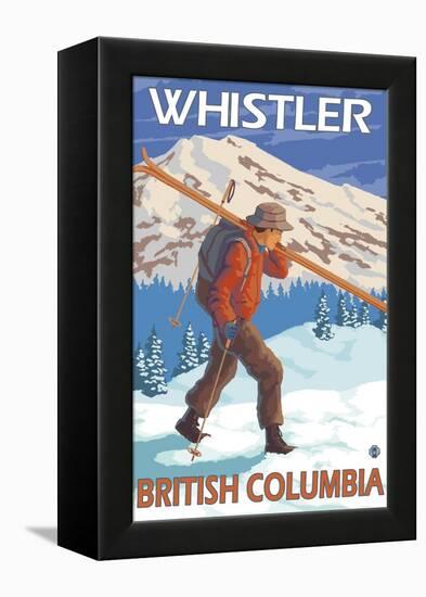 Skier Carrying Snow Skis, Whistler, BC Canada-Lantern Press-Framed Stretched Canvas