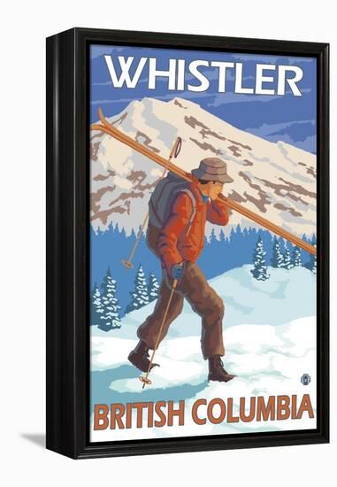 Skier Carrying Snow Skis, Whistler, BC Canada-Lantern Press-Framed Stretched Canvas