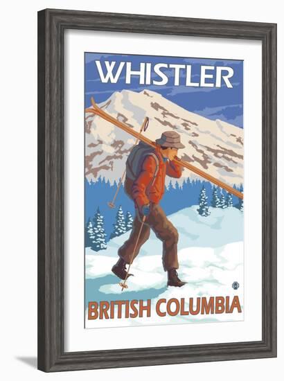 Skier Carrying Snow Skis, Whistler, BC Canada-Lantern Press-Framed Art Print