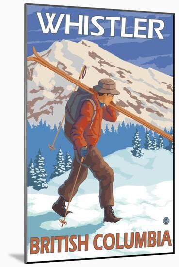 Skier Carrying Snow Skis, Whistler, BC Canada-Lantern Press-Mounted Art Print