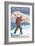 Skier Carrying - Wenatchee, WA-Lantern Press-Framed Art Print