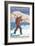 Skier Carrying - Wenatchee, WA-Lantern Press-Framed Art Print