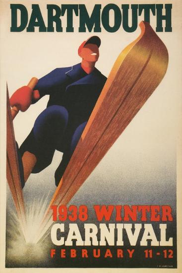 Skier, Dartmouth Winter Carnival-null-Framed Art Print