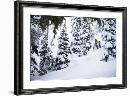 Skier Drops An Air In The Backcountry Near Mount Baker Ski Area During A Huge Winter Storm Cycle-Jay Goodrich-Framed Photographic Print