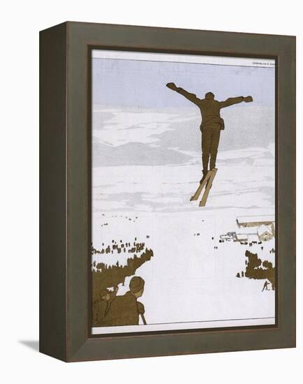 Skier Flies Through the Air-Olaf Gulbransson-Framed Premier Image Canvas