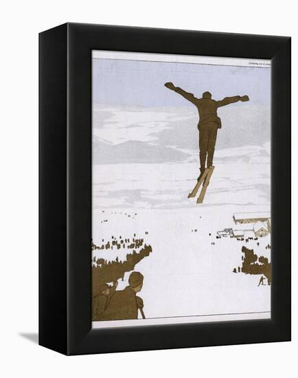 Skier Flies Through the Air-Olaf Gulbransson-Framed Premier Image Canvas