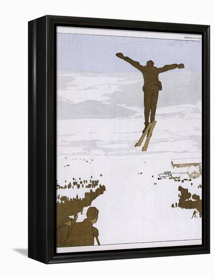 Skier Flies Through the Air-Olaf Gulbransson-Framed Premier Image Canvas