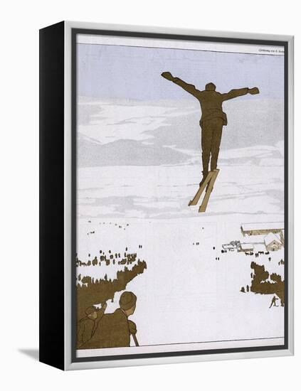 Skier Flies Through the Air-Olaf Gulbransson-Framed Premier Image Canvas