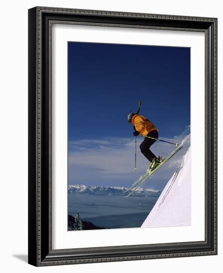 Skier Flying Downhill-null-Framed Photographic Print