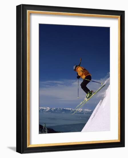 Skier Flying Downhill-null-Framed Photographic Print