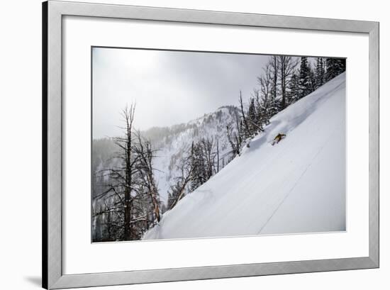 Skier Gets Backlit Powder Deep In The Teton Backcountry After A Massive Winter Storm-Jay Goodrich-Framed Photographic Print