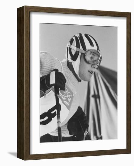 Skier, Heidi Biebl During the Winter Olympics-George Silk-Framed Premium Photographic Print