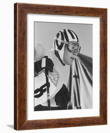 Skier, Heidi Biebl During the Winter Olympics-George Silk-Framed Premium Photographic Print