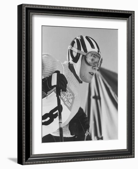 Skier, Heidi Biebl During the Winter Olympics-George Silk-Framed Premium Photographic Print