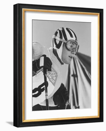 Skier, Heidi Biebl During the Winter Olympics-George Silk-Framed Premium Photographic Print