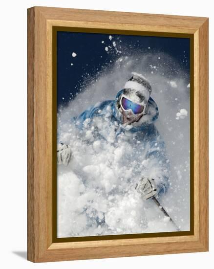 Skier in deep powder snow-Lee Cohen-Framed Premier Image Canvas