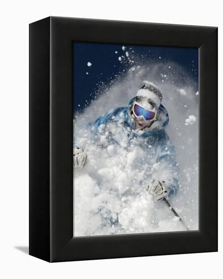 Skier in deep powder snow-Lee Cohen-Framed Premier Image Canvas