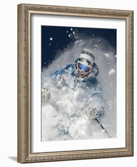 Skier in deep powder snow-Lee Cohen-Framed Photographic Print