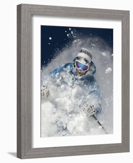 Skier in deep powder snow-Lee Cohen-Framed Photographic Print