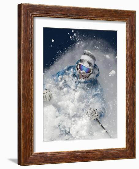 Skier in deep powder snow-Lee Cohen-Framed Photographic Print