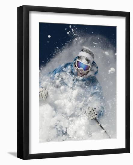 Skier in deep powder snow-Lee Cohen-Framed Photographic Print