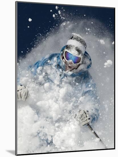 Skier in deep powder snow-Lee Cohen-Mounted Photographic Print