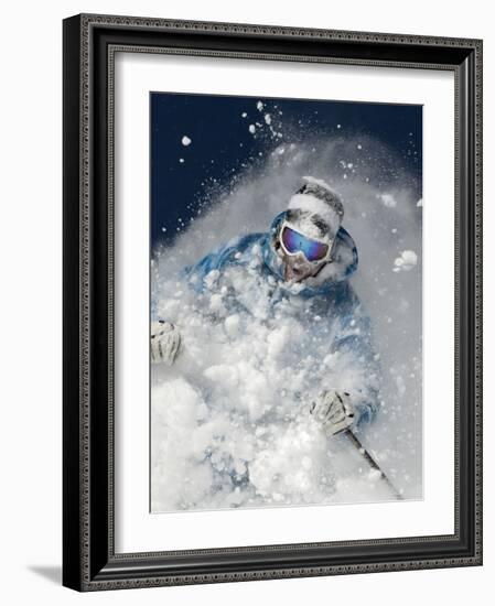 Skier in deep powder snow-Lee Cohen-Framed Photographic Print