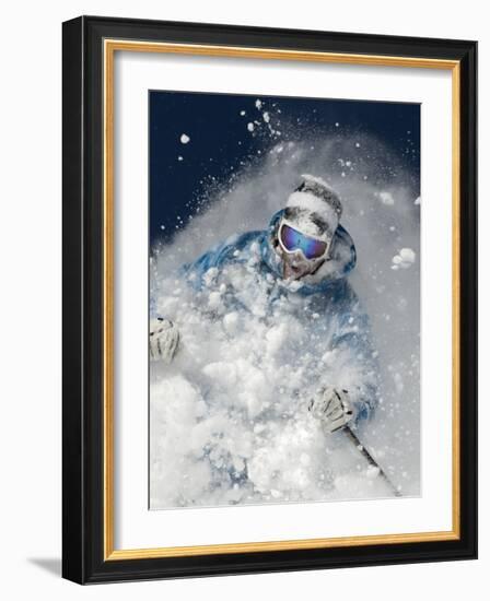 Skier in deep powder snow-Lee Cohen-Framed Photographic Print