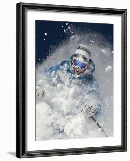 Skier in deep powder snow-Lee Cohen-Framed Photographic Print