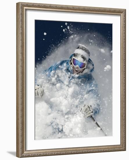 Skier in deep powder snow-Lee Cohen-Framed Photographic Print