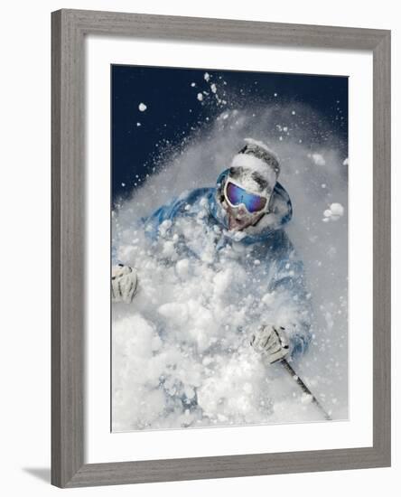 Skier in deep powder snow-Lee Cohen-Framed Photographic Print