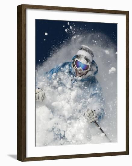 Skier in deep powder snow-Lee Cohen-Framed Photographic Print