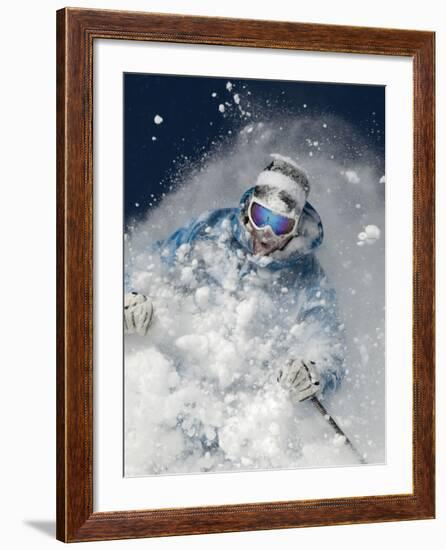 Skier in deep powder snow-Lee Cohen-Framed Photographic Print