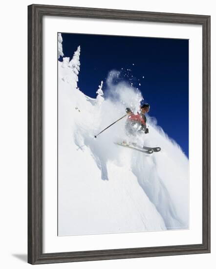 Skier in Powder at Big Mountain Resort, Whitefish, Montana, USA-Chuck Haney-Framed Photographic Print