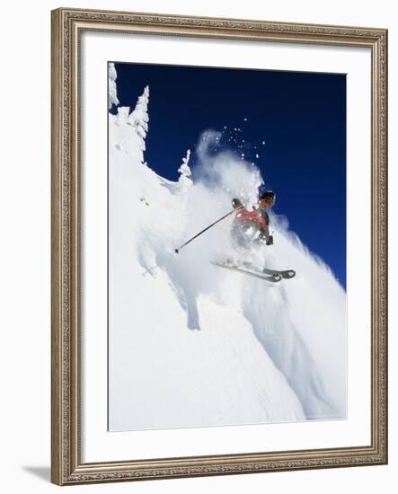 Skier in Powder at Big Mountain Resort, Whitefish, Montana, USA-Chuck Haney-Framed Photographic Print