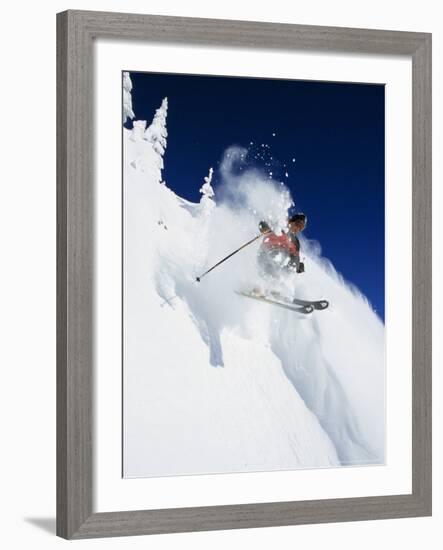 Skier in Powder at Big Mountain Resort, Whitefish, Montana, USA-Chuck Haney-Framed Photographic Print