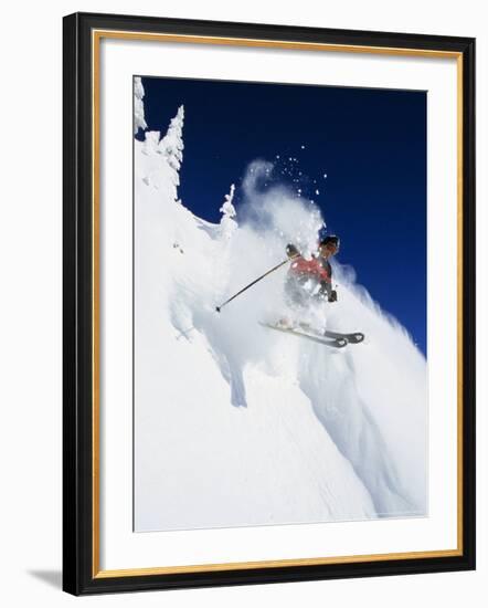 Skier in Powder at Big Mountain Resort, Whitefish, Montana, USA-Chuck Haney-Framed Photographic Print