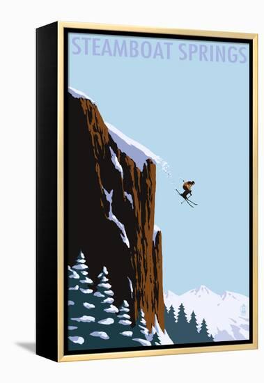 Skier Jumping - Steamboat Springs, Colorado-Lantern Press-Framed Stretched Canvas