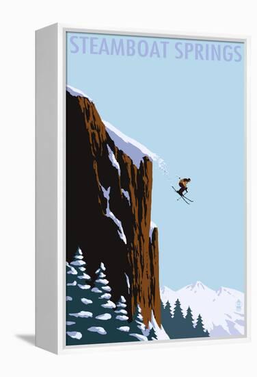 Skier Jumping - Steamboat Springs, Colorado-Lantern Press-Framed Stretched Canvas
